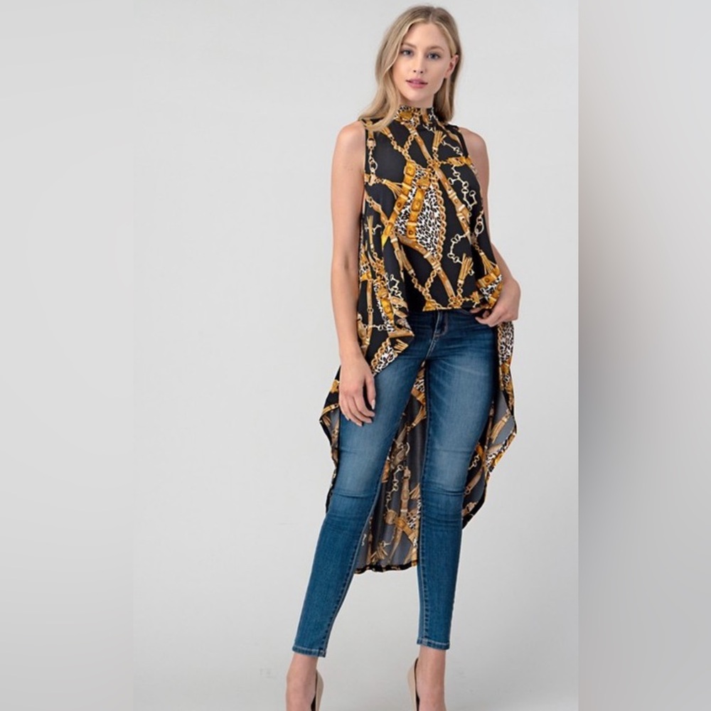 Chic Black and Gold Women's designer Print Top